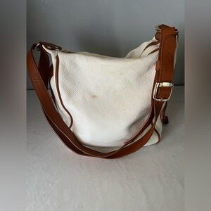 VALENTINA White and Brown Leather Shoulder Bag
